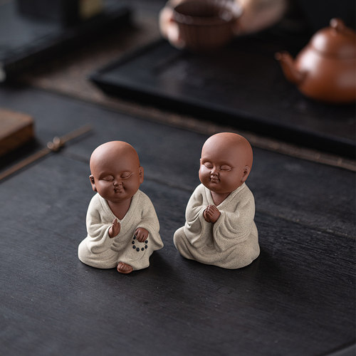 中式禅意紫砂小和尚茶宠摆件