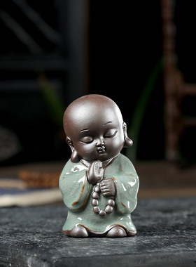 可爱茶宠弥勒佛茶台摆件紫砂禅意琴棋书画小和尚精品茶具可养茶玩