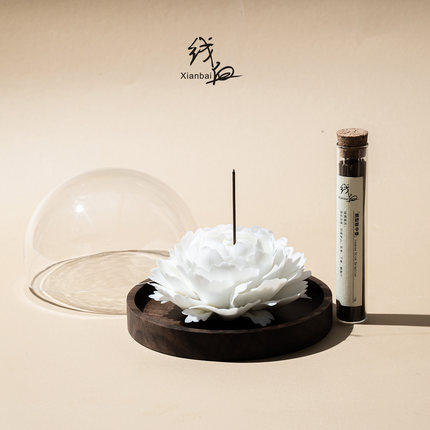 白瓷牡丹花非遗手捏陶瓷花线香插扩香器香薰家居摆件高档小众礼物