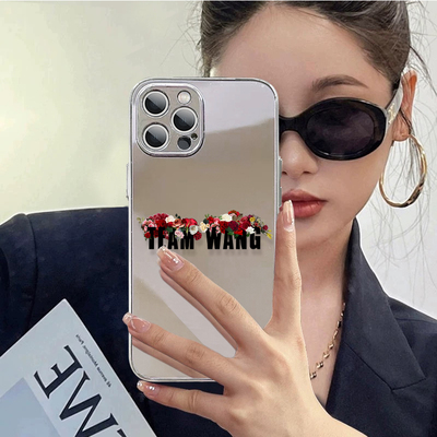 TEAMWANG王嘉尔同款适用苹果16promax手机壳iqoo12小仙女补妆镜小米15小众字母reno13华为Pura70电镀镜子壳