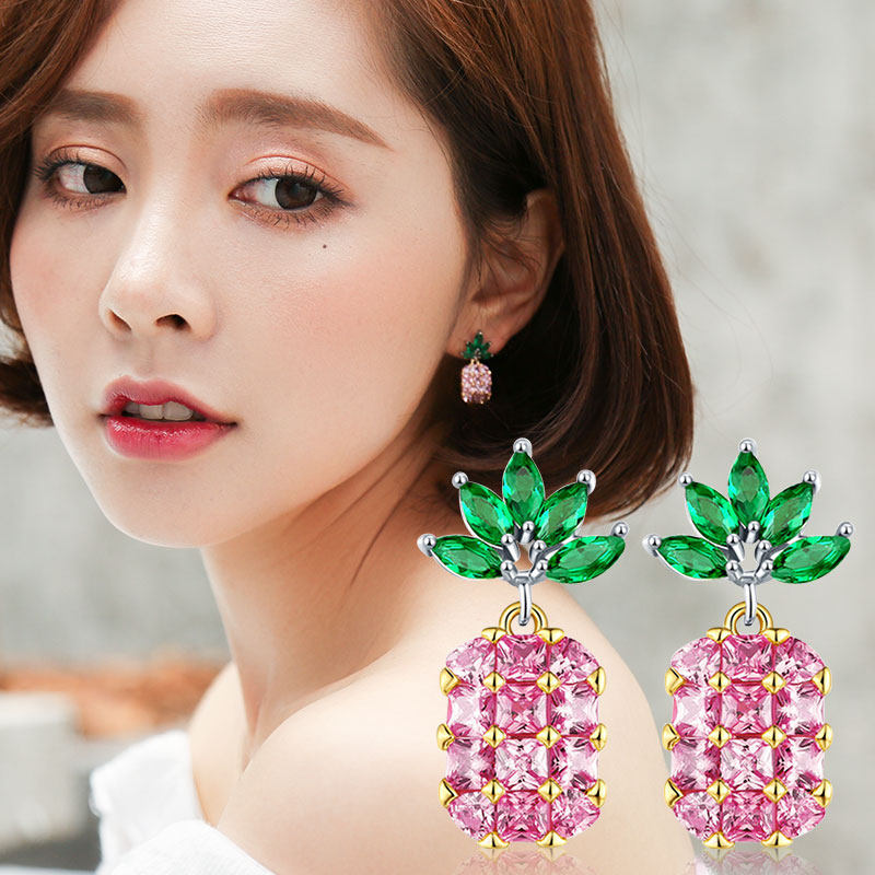 韩国风菠萝耳钉女925银耳针气质短发个性耳环简约百搭创意耳坠饰