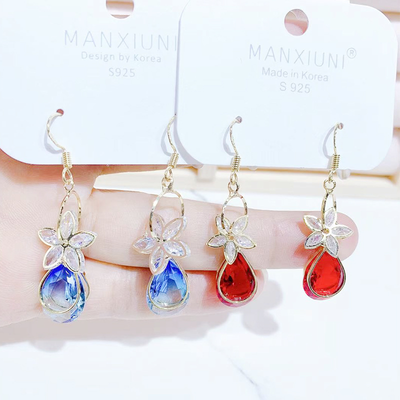 新款领结水晶耳环长款不易过敏