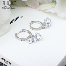 s925纯银水晶耳扣韩国气质简约时尚耳圈个性百搭锆石耳钉女防过敏