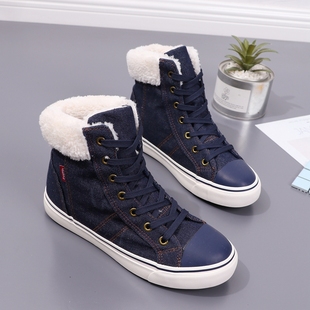 环球冬季新款中帮加绒棉鞋韩版帆布鞋女鞋加厚翻毛休闲鞋学生球鞋