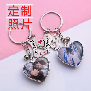 情侣双面diy照片挂件送男女友网红一对可爱挂饰创意定制车钥匙扣