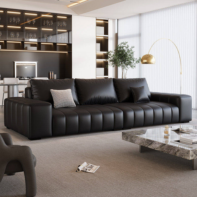2026新款意式极简客厅高端头层真皮沙发直排钢琴键皮艺沙发组合
