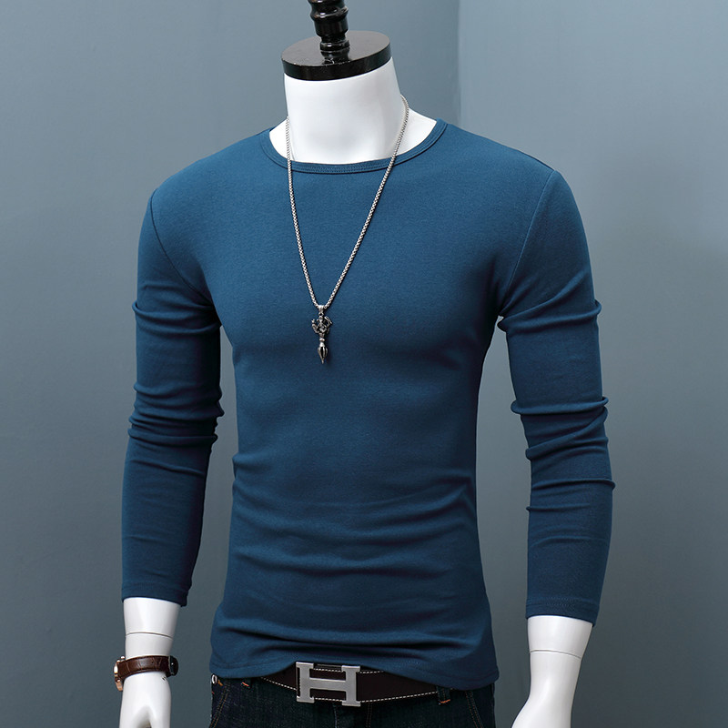 纯棉打底衫男士内搭秋冬季长袖纯色T恤衫圆领体恤大码青年上衣潮
