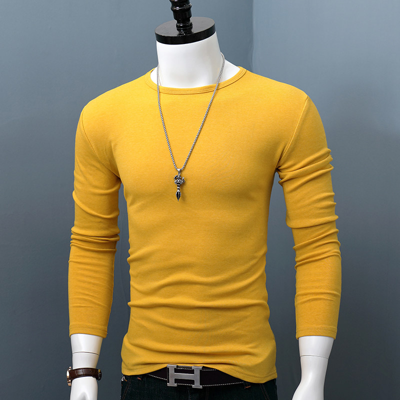 纯棉长袖t恤衫男士新款修身显瘦圆领休闲体恤加厚内外搭简约上衣