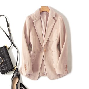 工厂清仓 含羊绒 秋冬女装修身显瘦一粒扣羊毛呢西装通勤加厚外套