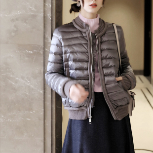 女简约 羽绒服2025秋冬新款 羊毛针织包边压线防钻绒 90白鸭绒短款