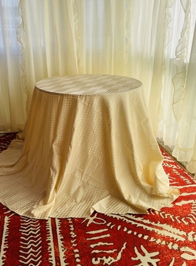 外单满工钩针180cm美式乡村灰色米黄圆点提花超大圆桌布310cm直径