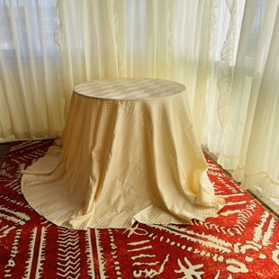 外单满工钩针180cm美式乡村灰色米黄圆点提花超大圆桌布310cm直径