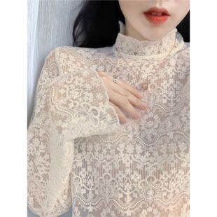 微胖穿搭蕾丝打底衫女秋冬2025大码胖妹妹mm半高领显瘦内搭上衣潮