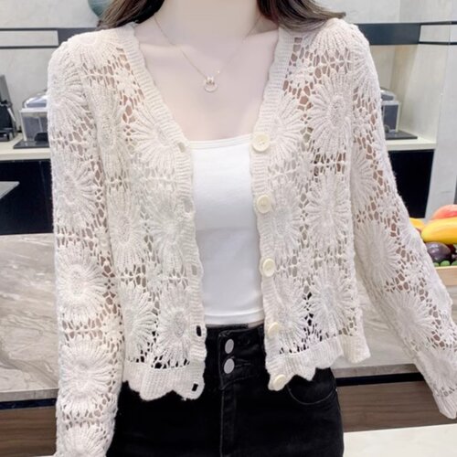 大码胖mm蕾丝镂空开衫女2024夏季配吊带裙的防晒衫披肩外搭小罩衫