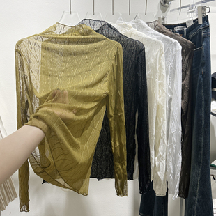 女 雪纺蕾丝衫 2023新款 早春白色半高领超仙网纱上衣洋气内搭打底衫