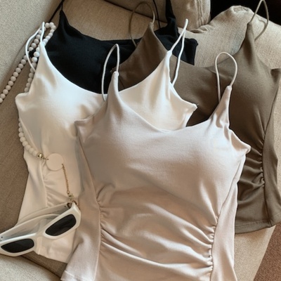 广州十三行高端女装带胸垫性感小吊带背心女修身短款内搭外穿上衣
