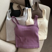 外穿带胸垫一体美背上衣 方领紫色吊带背心女夏季 自留爆款 推荐