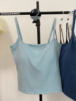四季可穿带胸垫吊带小背心 螺纹棉纯色内搭修身上衣女黑白灰蓝咖