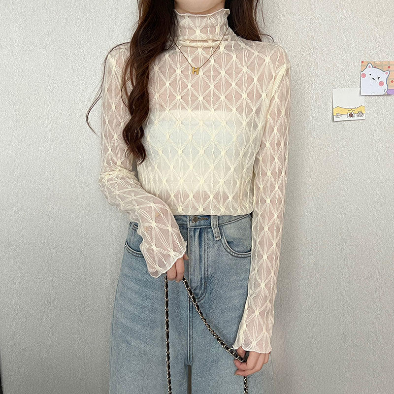2026冬季加绒高领蕾丝打底衫女木耳边修身内搭秋冬保暖上衣欧洲站