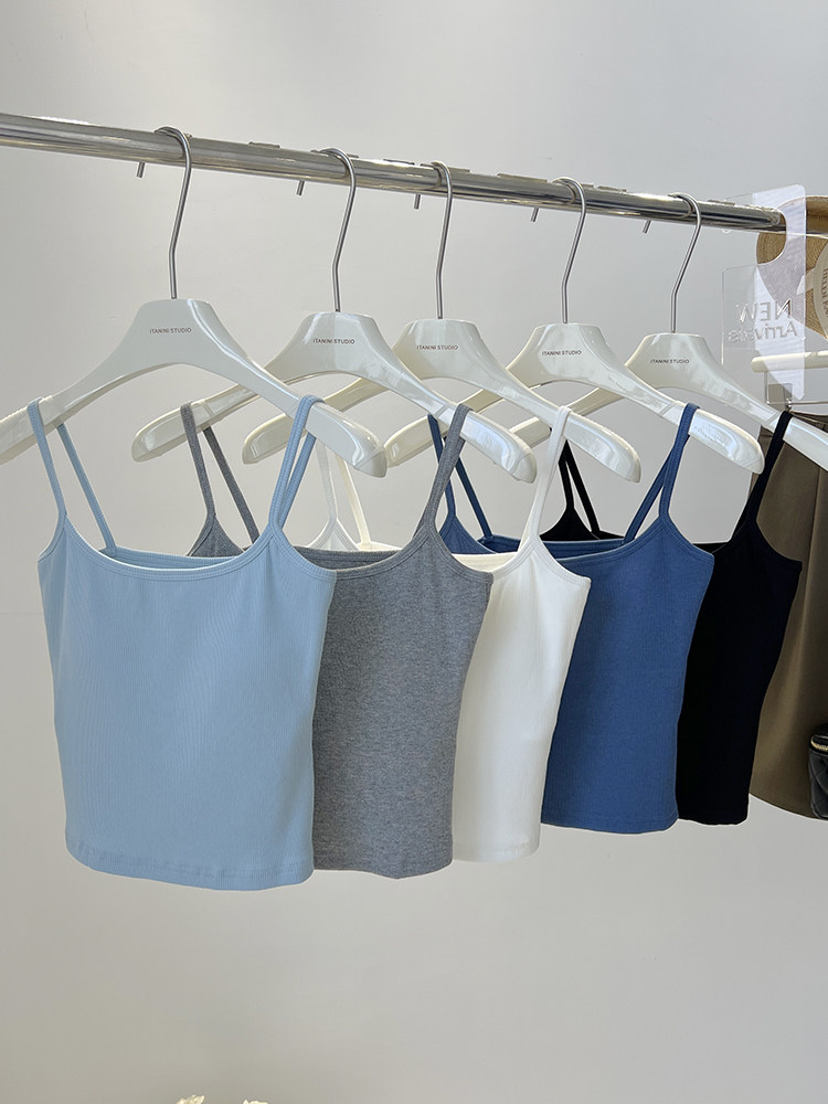 螺纹棉弹力带胸垫背心女短款修身显瘦打底小吊带上衣2024新款夏天