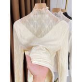 高级感网纱叠穿内搭小衫 秋冬半高领蕾丝打底衫 女加绒加厚2025新款