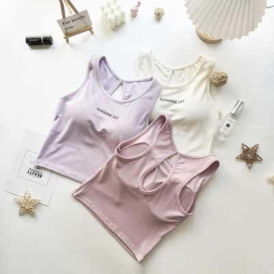 辣妹露背工字吊带背心女内搭打底带胸垫一体百搭美背运动无袖上衣