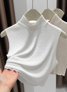 针织假领子百搭女高档春秋季叠穿内搭打底衫半高领木耳边无袖背心