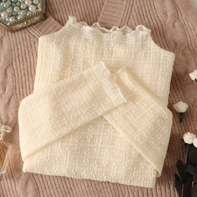 半高领蕾丝打底衫女秋冬新款毛衣内搭纱衣薄款高级感洋气网纱上衣