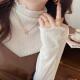 薄款 新款 网纱内搭白色半高领木耳边上衣纱衣 女2024秋季 蕾丝打底衫