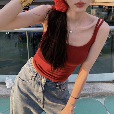 新款夏季韩版双肩带吊带背心女修身显瘦百搭带胸垫内衣美背上衣潮