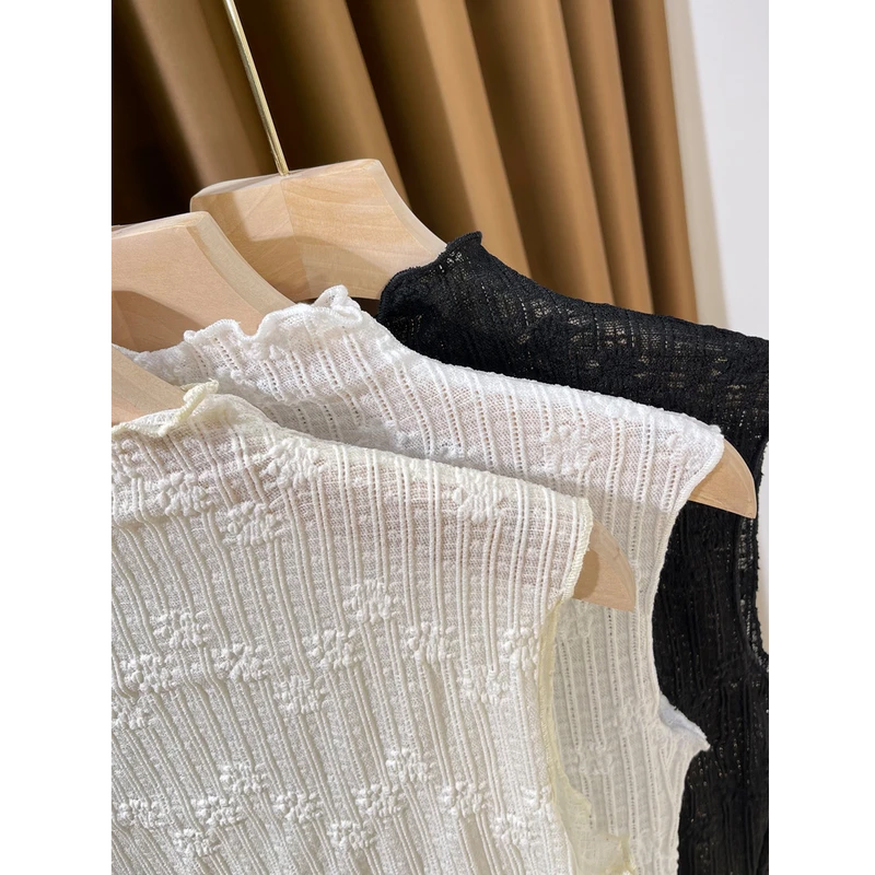 蕾丝假领子无袖短款背心女秋冬半高领网纱打底衫毛衣内搭叠穿上衣