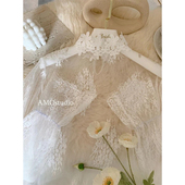 宫廷风别致 网纱叠穿内搭喇叭袖 法式 复古风花朵领高领蕾丝打底衫