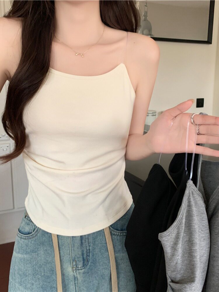 法式透明肩带小吊带背心女内搭美背文胸一体打底自带胸垫上衣春装