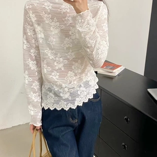 2025 2561 立方秋上新韩系镂空花朵定位花蕾丝衫