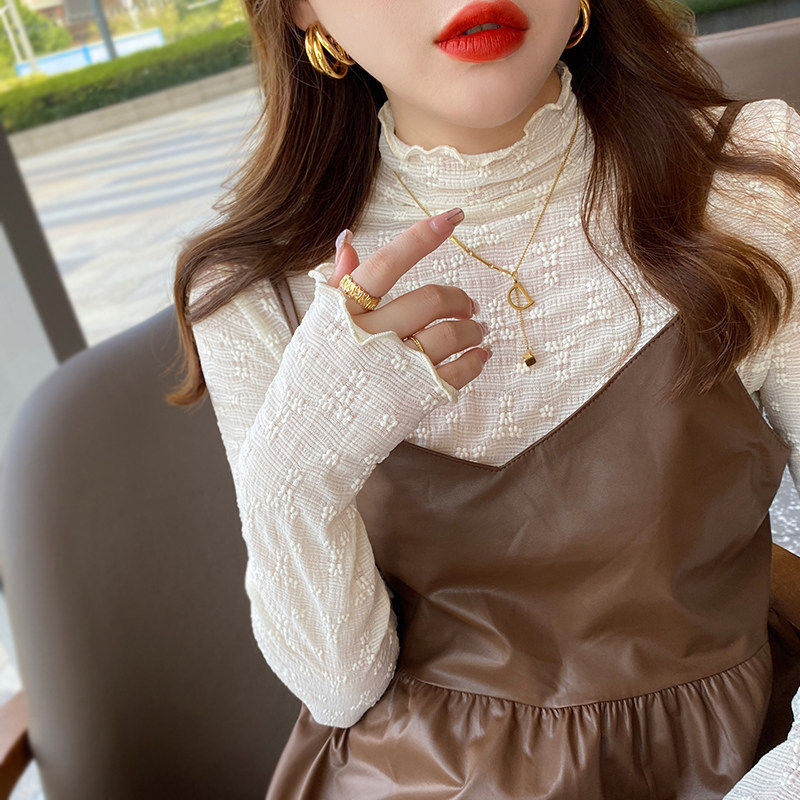 高领蕾丝打底衫女秋冬时髦时尚洋气毛衣内搭网纱上衣小衫春秋薄款