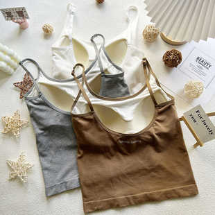 秋冬保暖背心女带胸垫一体式加绒吊带上衣内搭打底衫无袖短款内衣