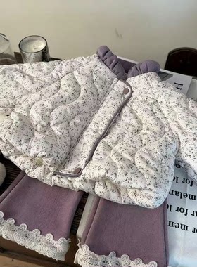 韩版童装新款冬季女童碎花加绒棉