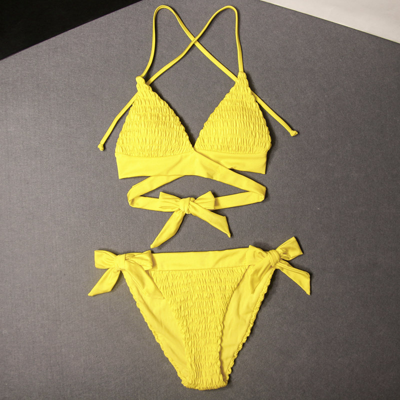 欧美海边度假小胸聚拢系带bikini 性感三点式比基尼泡温泉泳衣女