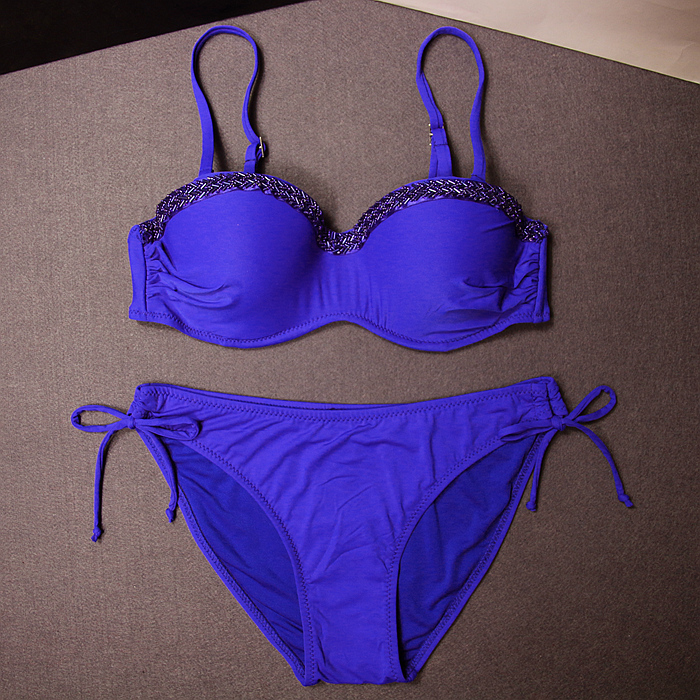 欧洲站 性感双肩灰色半杯大小胸聚拢大码三角比基尼泳衣女 泡温泉