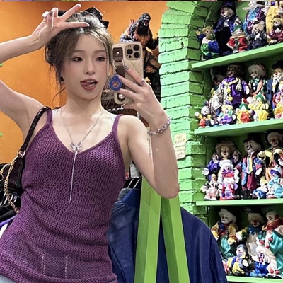 pickypicky紫色真是吊带弹性舒适性感辣妹显瘦（带绳子）