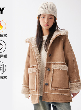 儿童麂皮绒外套2025秋冬新款女童加厚仿羊绒衣服中大童一体绒冬装