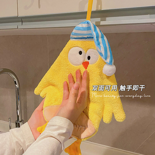 可爱卡通擦手巾挂式 珊瑚绒吸水速干方巾家用儿童卫生间抹手布毛巾