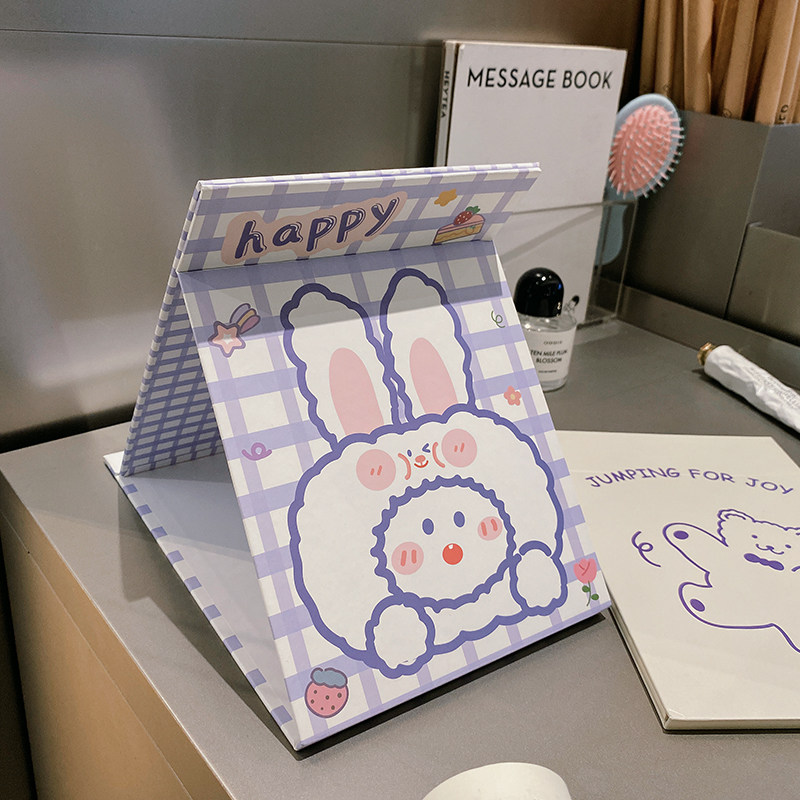 귀여운 INS 스타일 거울 화장 거울 접이식 데스크탑 휴대용 휴대용 학생 기숙사 데스크탑 화장 거울 여성 소형
