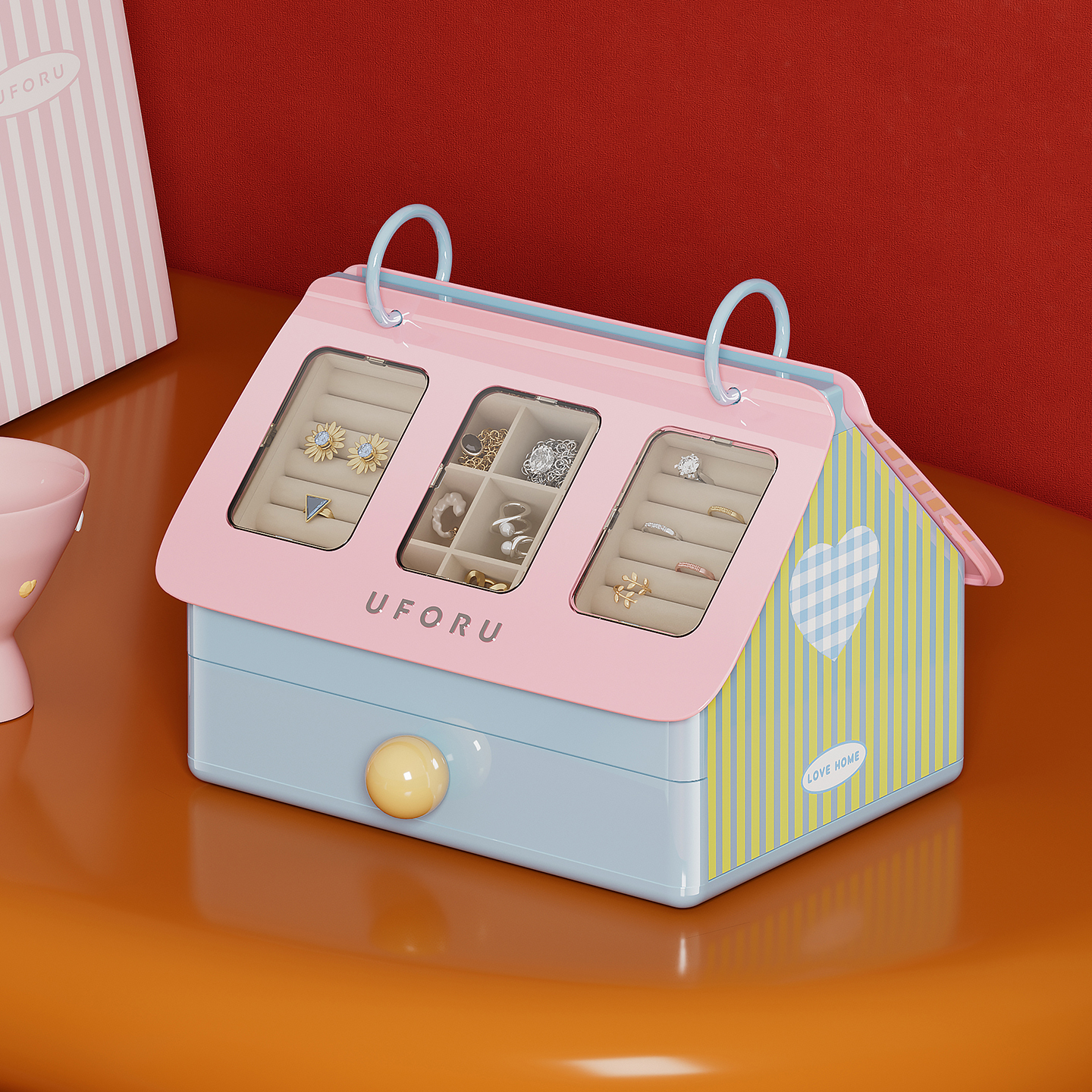 首饰收纳盒耳钉项链发圈发夹戒指耳饰手链黄金珠宝手饰品存放神器