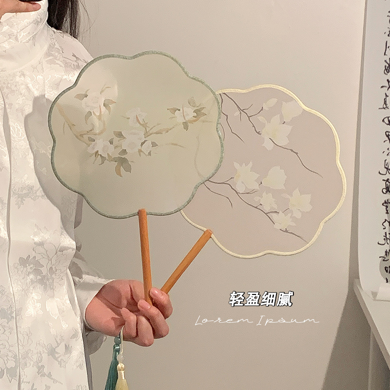 古风扇子团扇半透明长柄