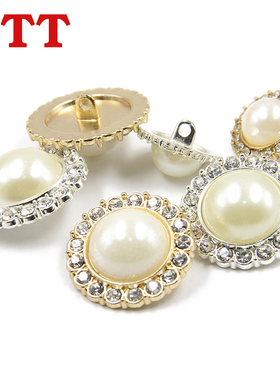 圆形金色百搭镶钻钮扣纽扣金属珍珠扣水钻女大衣风衣外套装饰扣子