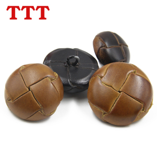 圆形棕色男女西装 西服钮扣黑色编织手工真皮皮衣大衣风衣纽扣扣子