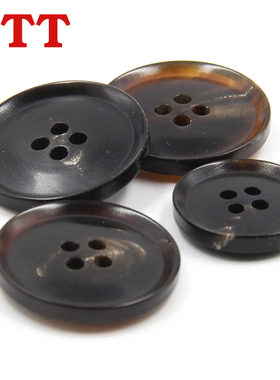 ✅TTT圆形黑色四眼扣子天然真牛角纽扣黑色西装纽扣西服纽扣扣子
