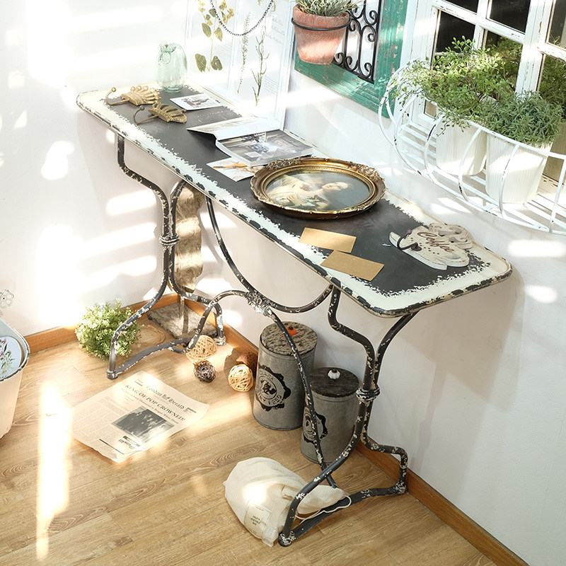美式法式乡村铁艺复古入户玄关桌客厅阳台铁皮桌花园园艺桌工作台,家居饰品,落地摆件,淘宝优惠券,粉丝福利购,淘宝优惠卷
