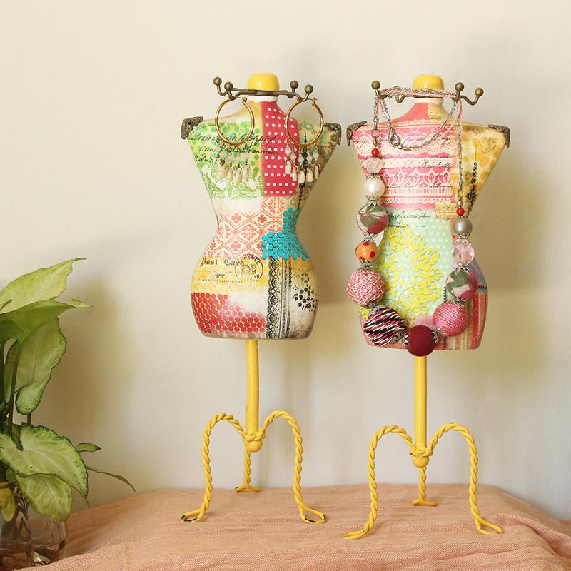 法式复古做旧铁艺模特架ins风装饰摆件桌面摆件首饰展示架
